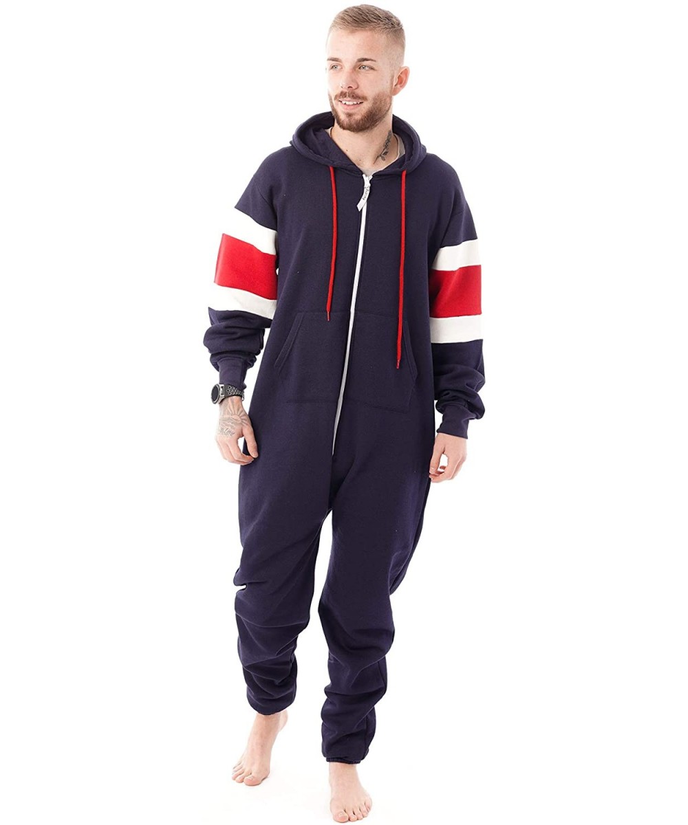 Sleep Sets Mens Onesie Adult Jumpsuit Fleece Jumpsuit Hooded Mens One Piece Pajamas - P9-navy - CG19537XSWU