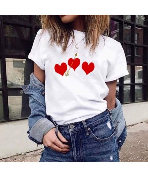 Thermal Underwear Fashion Women's Casual T-Shirt Loose Short-Sleeved Leaf Print O-Neck Top - White J - CP18WYUS5UZ