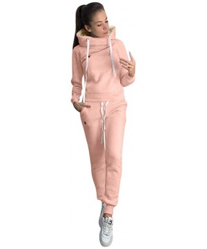 Thermal Underwear Womens Casual Fashion Solid Hooded Long Sleeve Sport Tops+Long Pants Set - Pink - CP192SOIC0S