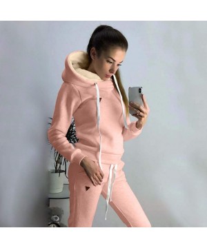 Thermal Underwear Womens Casual Fashion Solid Hooded Long Sleeve Sport Tops+Long Pants Set - Pink - CP192SOIC0S