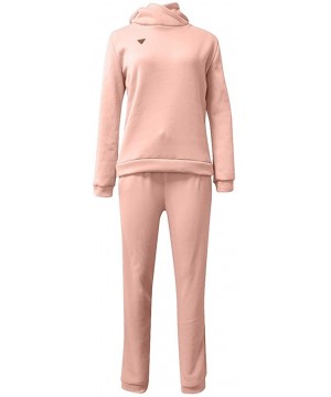 Thermal Underwear Womens Casual Fashion Solid Hooded Long Sleeve Sport Tops+Long Pants Set - Pink - CP192SOIC0S