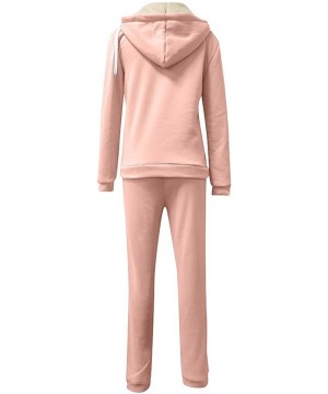 Thermal Underwear Womens Casual Fashion Solid Hooded Long Sleeve Sport Tops+Long Pants Set - Pink - CP192SOIC0S