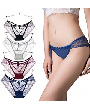 Panties Sexy Womens Underwear 4 Pack Peacock Pattern Transparent Soft Lace Briefs Lingerie - Style 1- 4 Pack - CG185O23A0S