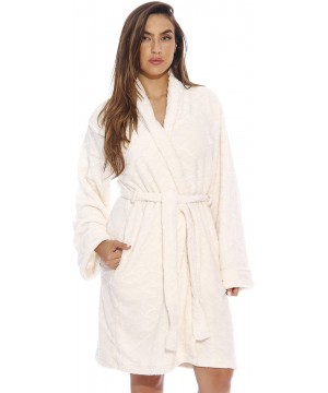 Robes Kimono Robe Velour Scalloped Texture Bath Robes for Women - Cream - CV12HJEW1X5