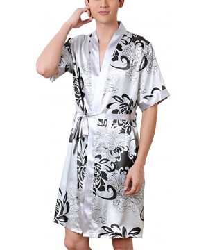 Robes Men's Short Sleeve Pajama Nightwear Silk Bathrobe - Gray - CY18A8WUYCL