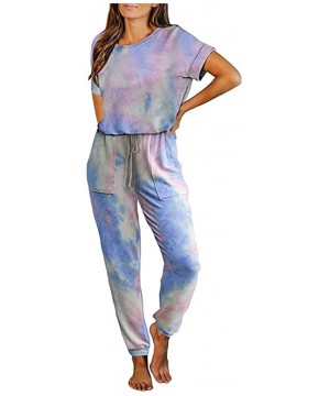 Sets Ladies Short Sleeve Tie-Dye Jumpsuit One Piece Pajamas Loose Sleepwear Negligee Nightie Bridal Babydoll for Women - Mult...