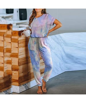 Sets Ladies Short Sleeve Tie-Dye Jumpsuit One Piece Pajamas Loose Sleepwear Negligee Nightie Bridal Babydoll for Women - Mult...