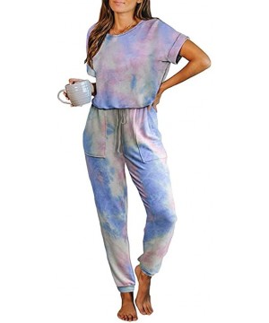 Sets Ladies Short Sleeve Tie-Dye Jumpsuit One Piece Pajamas Loose Sleepwear Negligee Nightie Bridal Babydoll for Women - Mult...