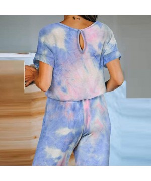 Sets Ladies Short Sleeve Tie-Dye Jumpsuit One Piece Pajamas Loose Sleepwear Negligee Nightie Bridal Babydoll for Women - Mult...