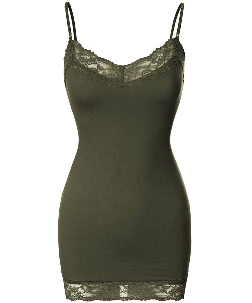 Camisoles & Tanks Women's Adjustable Spaghetti Strap Lace Neck Camisole Top - Dark Olive - C018M6AO5K5