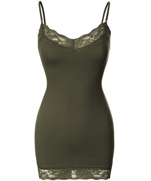 Camisoles & Tanks Women's Adjustable Spaghetti Strap Lace Neck Camisole Top - Dark Olive - C018M6AO5K5