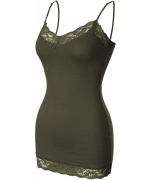 Camisoles & Tanks Women's Adjustable Spaghetti Strap Lace Neck Camisole Top - Dark Olive - C018M6AO5K5