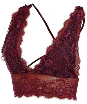 Bras Women's Breathable Sexy Comfy Deep V Lace Bra Underwear Lingerie - Purple - CM196YYIW96