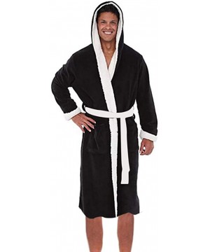 Robes Mens Fleece Robe with Hood- Men's Plush Lengthened Shawl Home Clothes Hooded Belt Bathrobe - Black - CU18LUCKZAQ