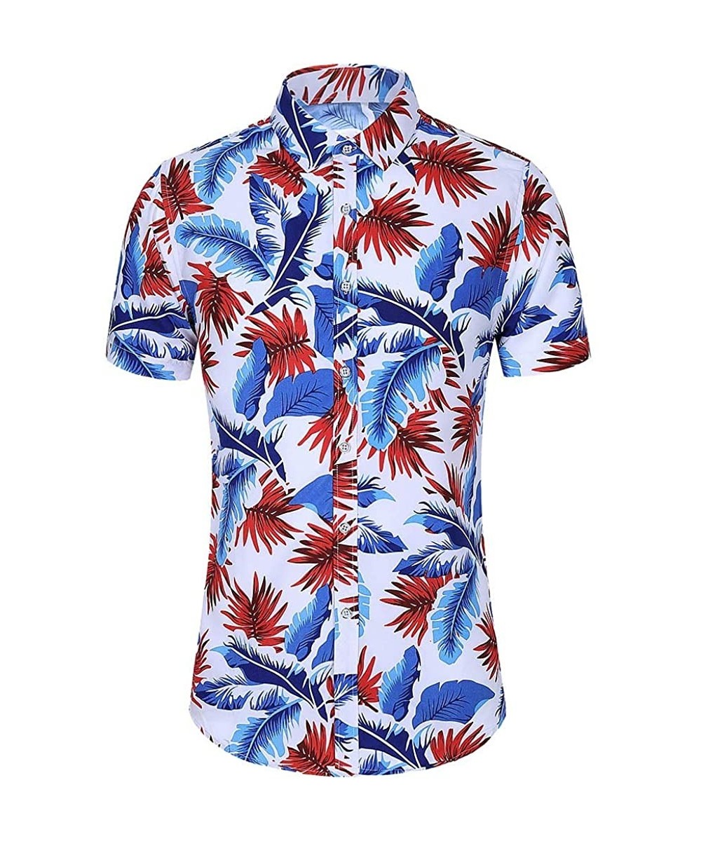 Trunks Men Slim Loose Hawaii Short Sleeve Printed Turn-Down Collar T-Shirt Tops - CL195R7G6XL