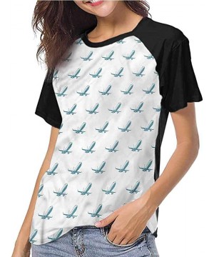 Tops Airplane Casual Tops Tees Pop Art Retro Voyage Short Sleeve Casual Tops Tees - Brown - CV196RIEWDI