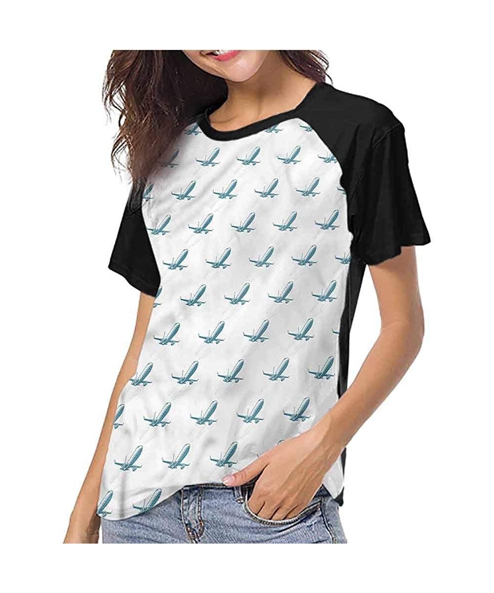 Tops Airplane Casual Tops Tees Pop Art Retro Voyage Short Sleeve Casual Tops Tees - Brown - CV196RIEWDI