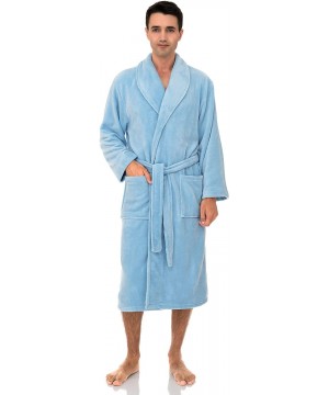 Robes Men's Fleece Robe- Plush Shawl Collar Spa Bathrobe - Airy Blue - C4192TQW57R