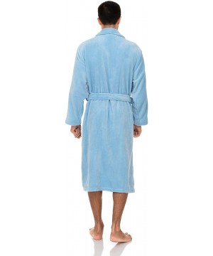 Robes Men's Fleece Robe- Plush Shawl Collar Spa Bathrobe - Airy Blue - C4192TQW57R