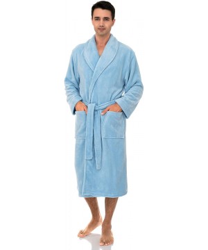 Robes Men's Fleece Robe- Plush Shawl Collar Spa Bathrobe - Airy Blue - C4192TQW57R