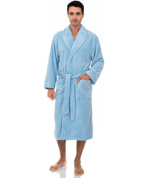 Robes Men's Fleece Robe- Plush Shawl Collar Spa Bathrobe - Airy Blue - C4192TQW57R