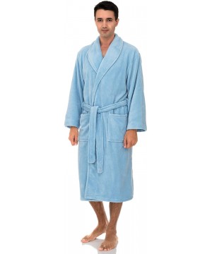 Robes Men's Fleece Robe- Plush Shawl Collar Spa Bathrobe - Airy Blue - C4192TQW57R