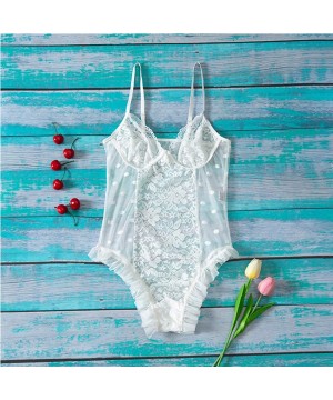 Baby Dolls & Chemises Women Sexy Teddy Lingerie Lace Babydoll Mini Enticing Bodysuit Thong Underwear Nightwear - White - CG18...