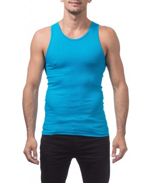 Undershirts Men's Premium Ringspun Cotton Ribbed A-Shirt - Turquoise (2 Pack) - CO1880MZ483