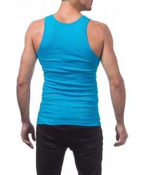 Undershirts Men's Premium Ringspun Cotton Ribbed A-Shirt - Turquoise (2 Pack) - CO1880MZ483