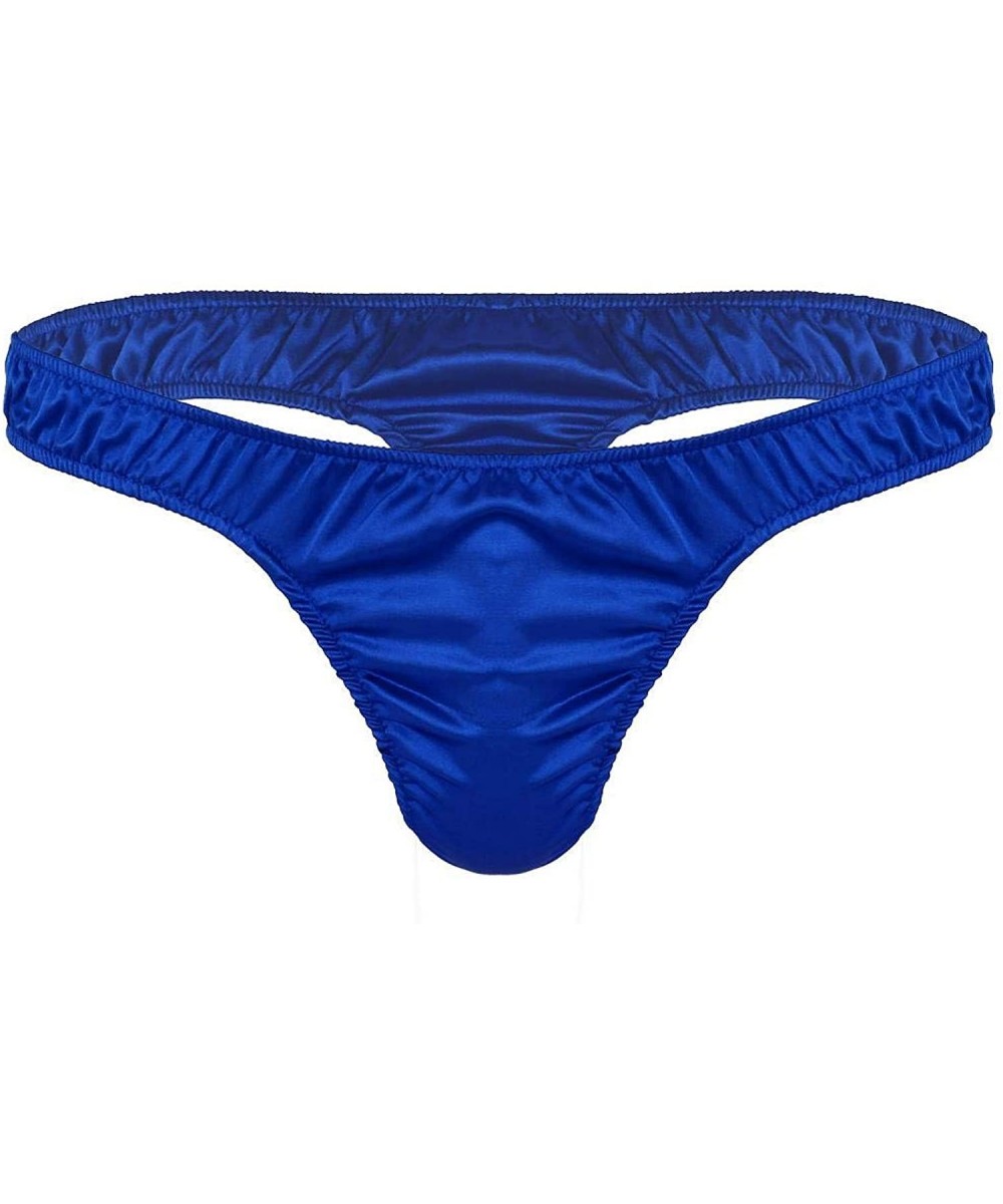 G-Strings & Thongs Sexy Men Lingerie Soft Shiny Satin Bikini Thongs Sissy Underwear Underpants Panties Night - Blue - CH198UR...