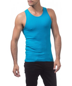 Undershirts Men's Premium Ringspun Cotton Ribbed A-Shirt - Turquoise (2 Pack) - CO1880MZ483