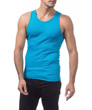 Undershirts Men's Premium Ringspun Cotton Ribbed A-Shirt - Turquoise (2 Pack) - CO1880MZ483