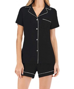 Sets Women's Summer Short Sleeve V Neck Tee and Shorts Sleepwear Pajama Set - Black - CW19C48E8OE