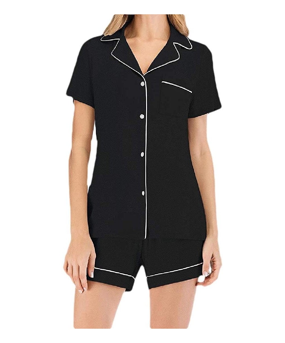 Sets Women's Summer Short Sleeve V Neck Tee and Shorts Sleepwear Pajama Set - Black - CW19C48E8OE