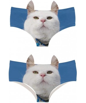 Panties Women's Flirty Sexy Funny Naughty 3D Printed Animal Tail Underwears Briefs Gifts With Cute Ears - White Cat - CK198EX...