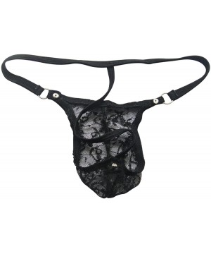 G-Strings & Thongs Mens Sheer Mesh Lace Backless G-String Thongs Low Rise T-Back Underwear Briefs - Black - CD19C2OZ037