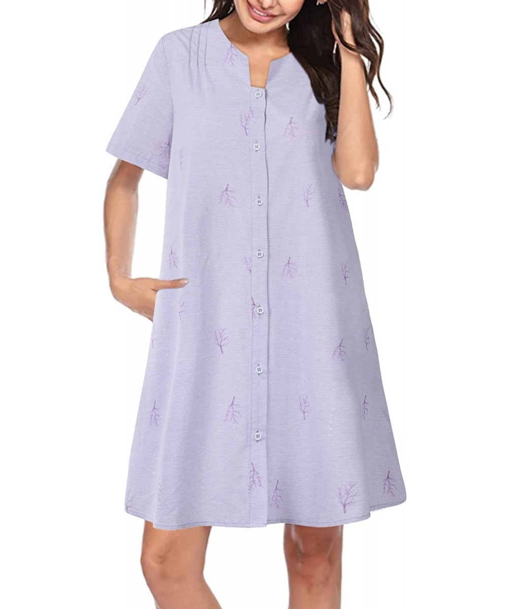 Robes Pajamas for Women Zipper Front House Robe Coat Soft Duster House Dress Loungewear Sleepwear - B-purple - CF1979N7Z08