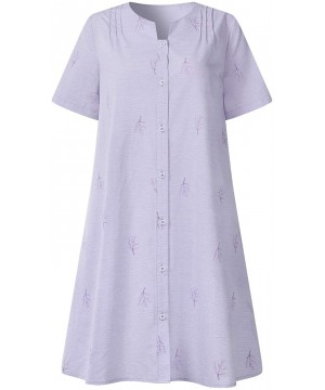 Robes Pajamas for Women Zipper Front House Robe Coat Soft Duster House Dress Loungewear Sleepwear - B-purple - CF1979N7Z08