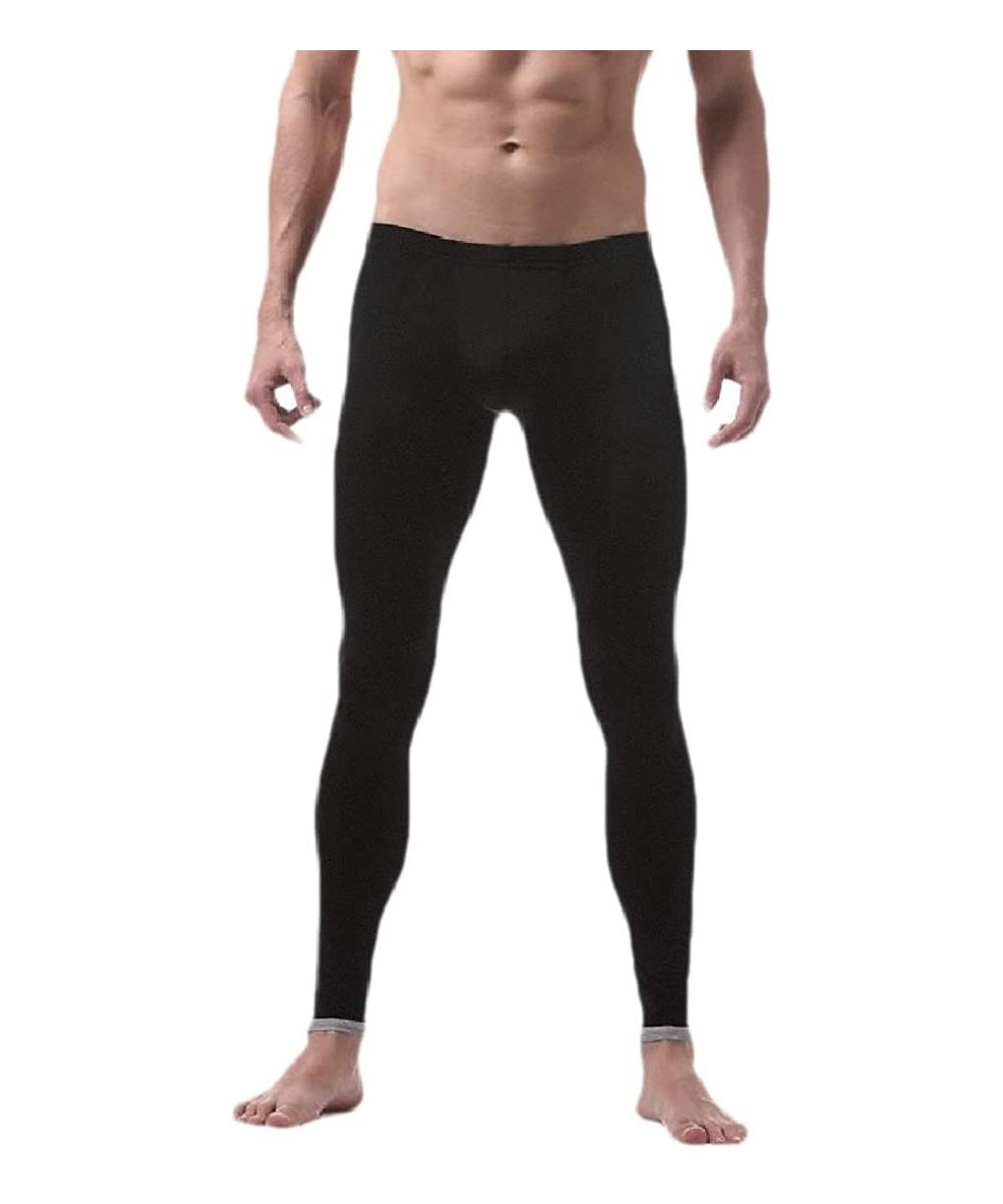 Thermal Underwear Men Leggings Baselayer Thermal Thin Thermal Bottom Long Underwear Pants - Black - CO193ZLN906