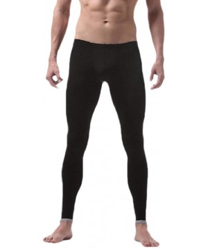 Thermal Underwear Men Leggings Baselayer Thermal Thin Thermal Bottom Long Underwear Pants - Black - CO193ZLN906