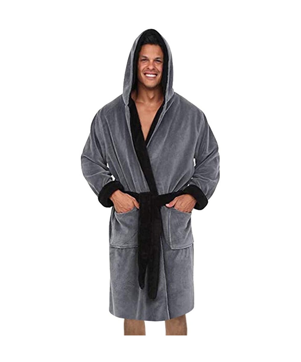 Robes Men's Plush Shawl Bathrobe Home Clothes-Winter Lengthened Long Sleeved Robe Coat - CN18AEXZOSE