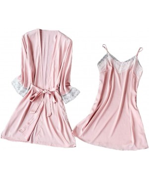 Sets Womens Silk Satin Pajama Set Sexy Lingerie Lace Trim Cami Short Sleepwear Nightwear Short Sleeve Longewear Set 04pink - ...