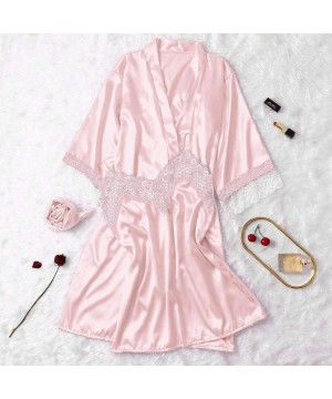 Sets Womens Silk Satin Pajama Set Sexy Lingerie Lace Trim Cami Short Sleepwear Nightwear Short Sleeve Longewear Set 04pink - ...