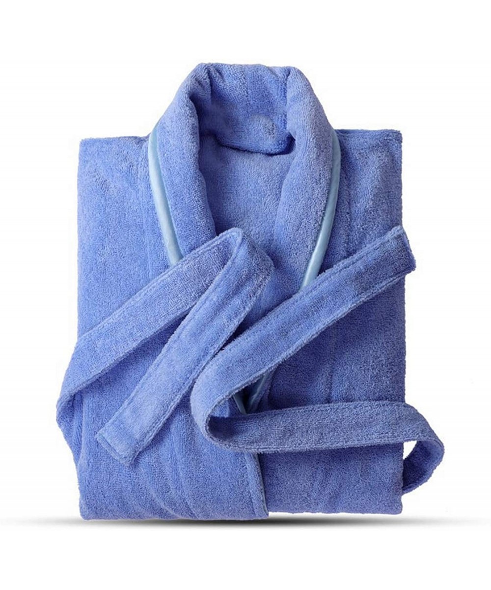 Robes Pure Cotton Toweling for Both Men Women Bathrobe Bath Warm Bathrobed Hotel Couples Nightgown Lake Water Blue Color - CQ...