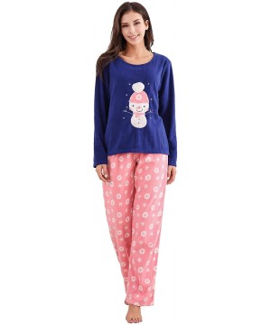 Sets Women's Soft and Warm Fleece Two-Piece Set Size RHW2773 - Navy/Pink - CT17YUYSMLU