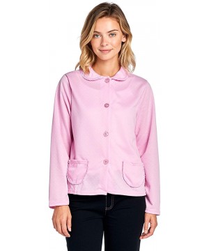 Robes Women's Soft Quilted Button Front Long Sleeve Sleep Bed Jacket Top - Pink - CZ192QHDYNN