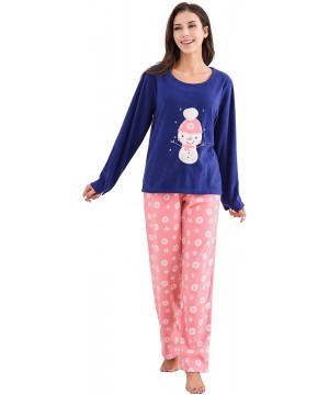 Sets Women's Soft and Warm Fleece Two-Piece Set Size RHW2773 - Navy/Pink - CT17YUYSMLU