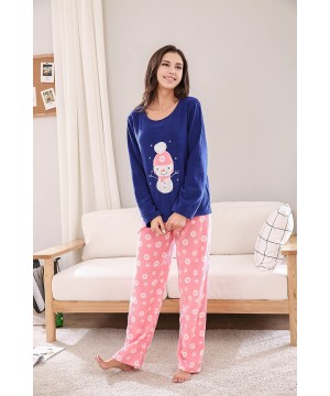 Sets Women's Soft and Warm Fleece Two-Piece Set Size RHW2773 - Navy/Pink - CT17YUYSMLU