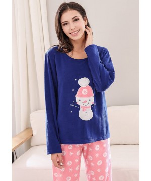 Sets Women's Soft and Warm Fleece Two-Piece Set Size RHW2773 - Navy/Pink - CT17YUYSMLU