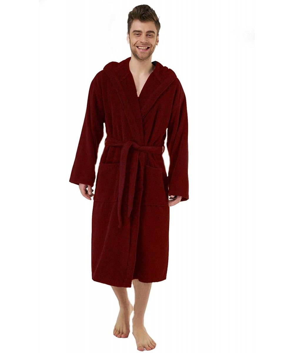 Robes Hooded Terry Bathrobe. 9 Colors Available. Full Length 51 Inches - Burgundy - CE111GL28GD